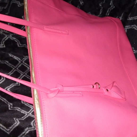 Poverty Flats pink tote handbag gold lining - Picture 17 of 17